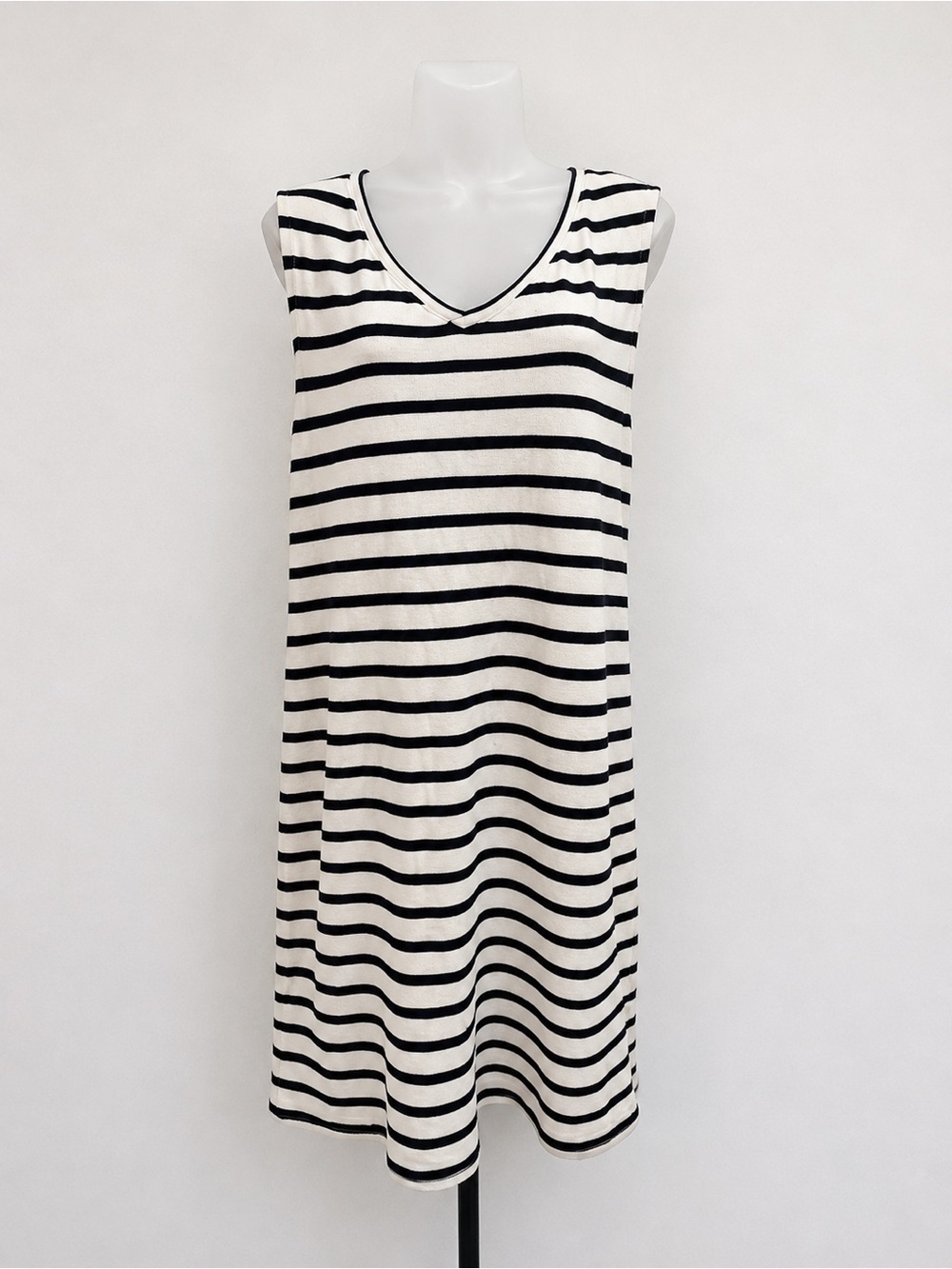 Lou & Grey Black White Striped Sleeveless Midi Dress Women Medium Casual Coastal